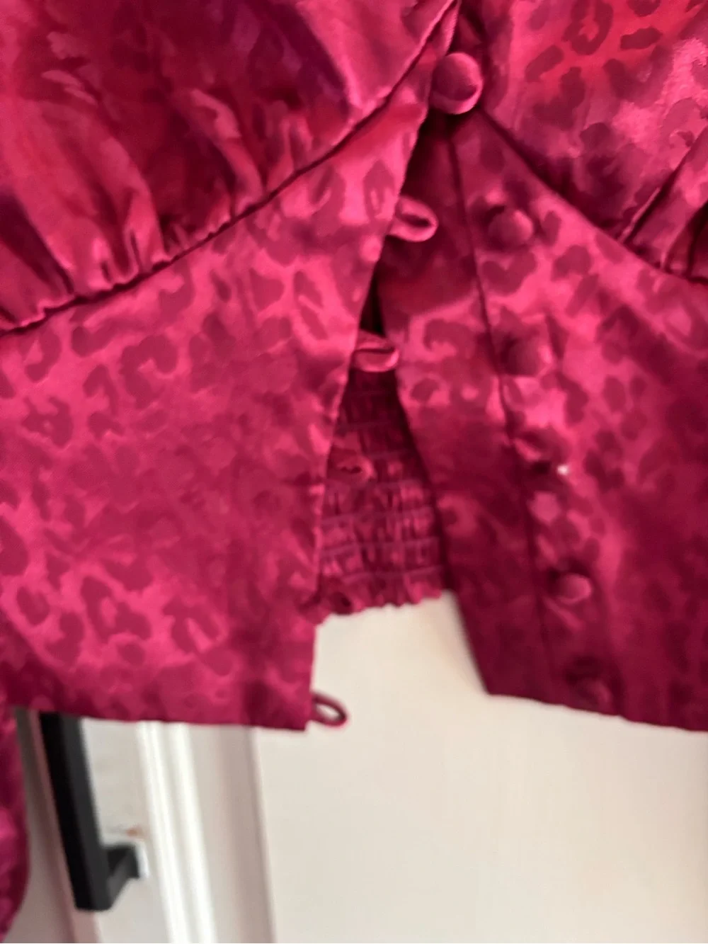 Free People Deep Fuchsia Satin Jacquard Button-Front Blouse